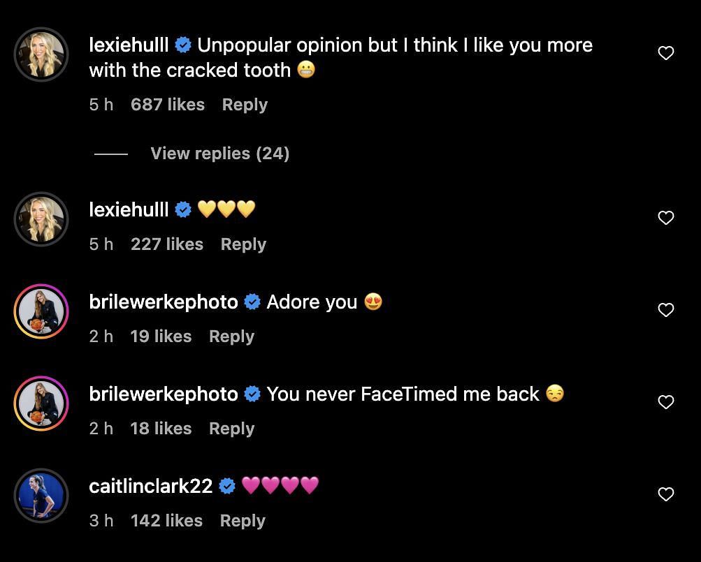 Caitlin Clark and Lexie Hull's comments on Sophie Cunningham's pic